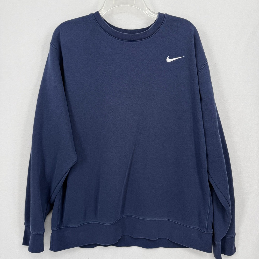 Nike Club Fleece‎ Crewneck Sweatshirt Mens XL Navy Blue Swoosh CJ1614-419